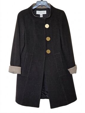 Doncaster Signature Charcoal Virgin Wool Coat Size 8 Quiet Luxury Gold Buttons
